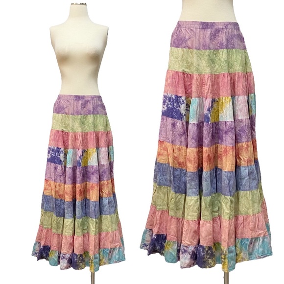 Vintage Skirts Y2k 200s Pastel Tie Dye Multicolor Broomstick
